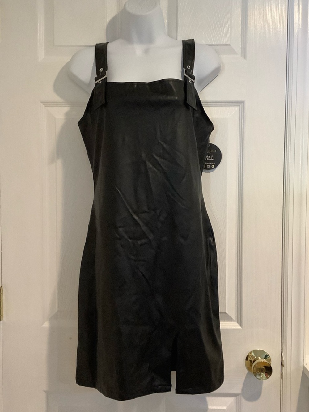 NWT JOLIE &JOY Black Faux Leather Sexy Rocker Glam Party Date Night Mini Dress M